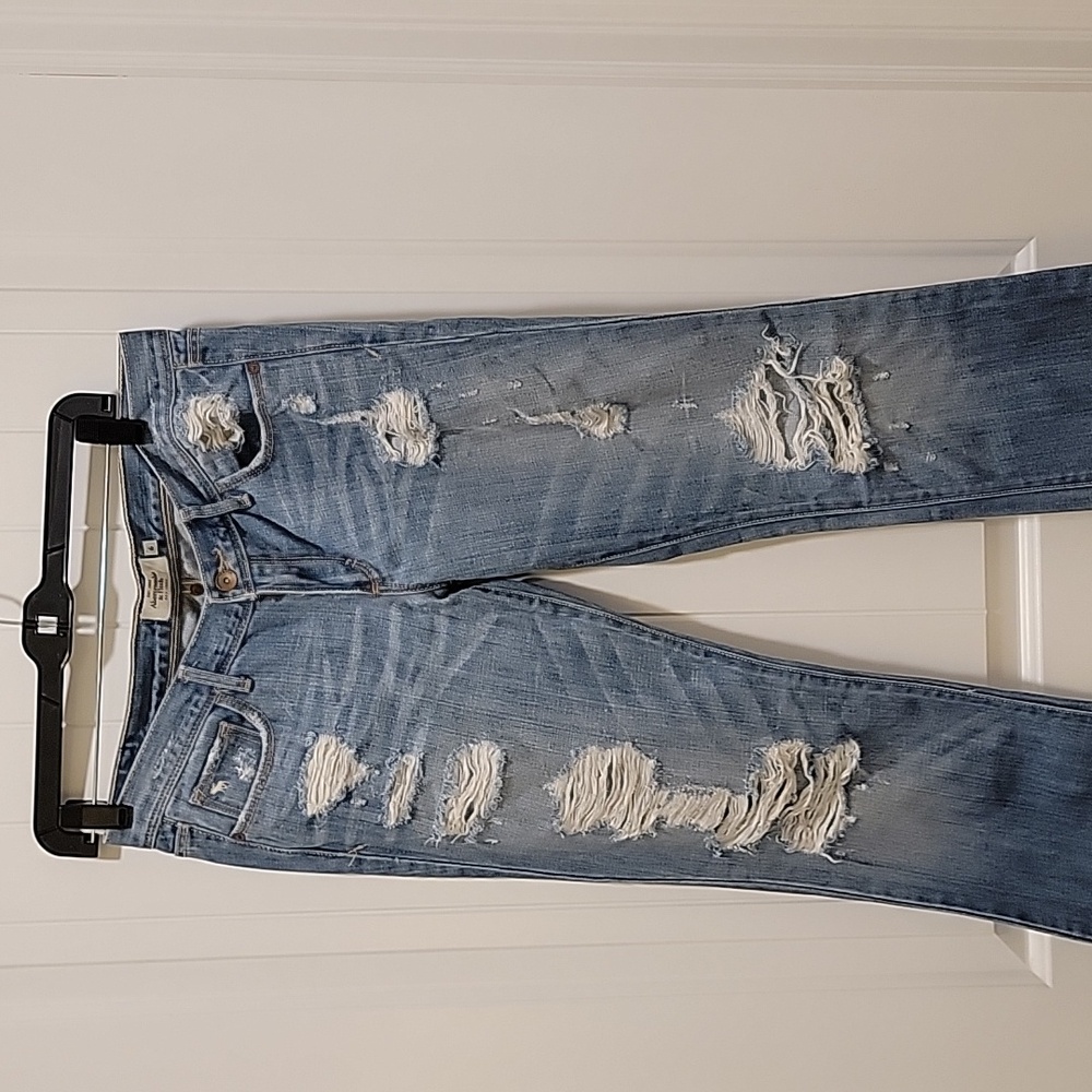 Abercrombie & Fitch Low Rise Blue Distressed Jeans Size 6 - Picture 8 of 10